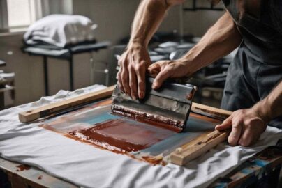 Proses cara sablon baju manual pada kaos menggunakan screen dan rakel