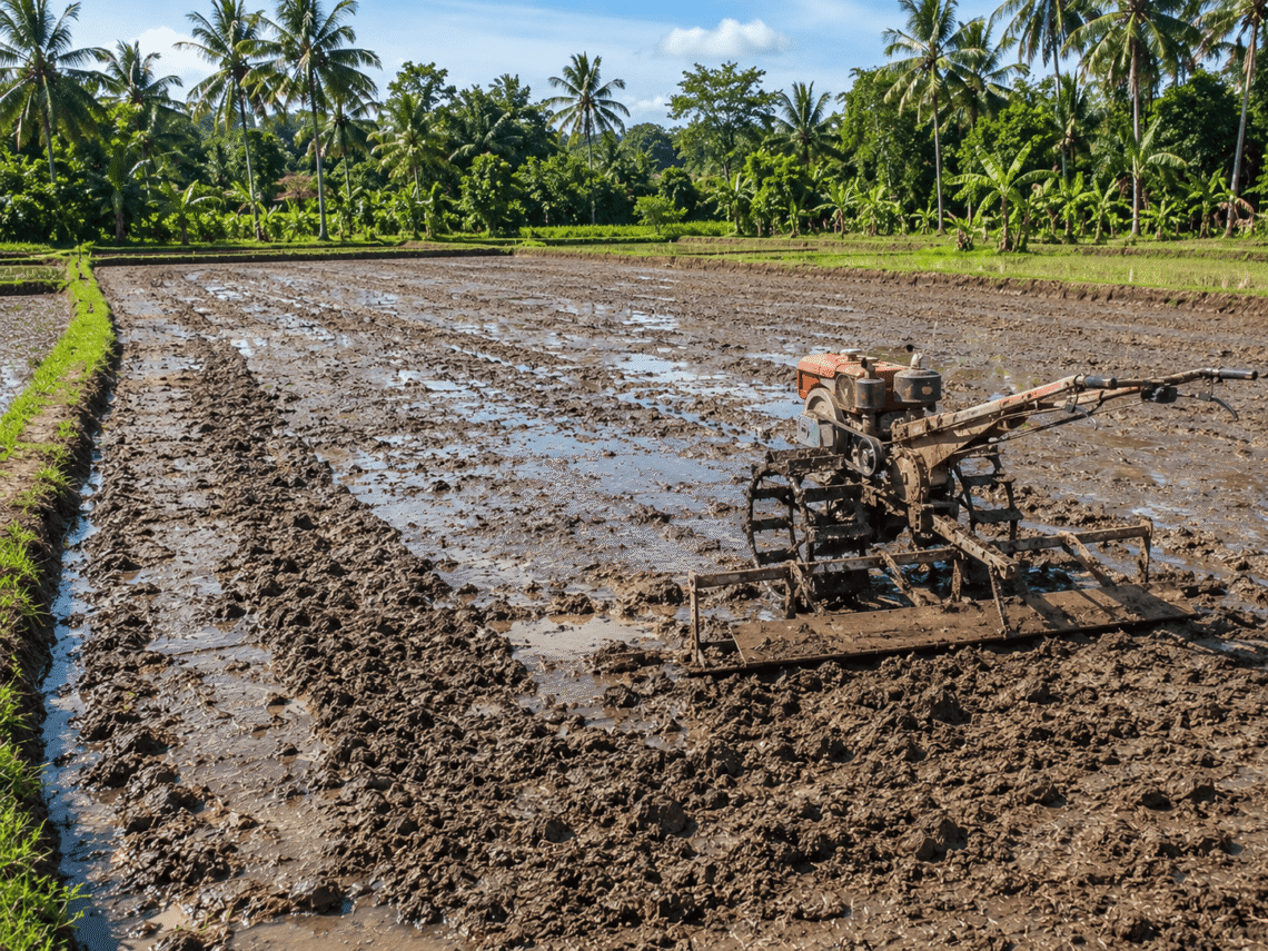 cara membajak sawah dengan traktor