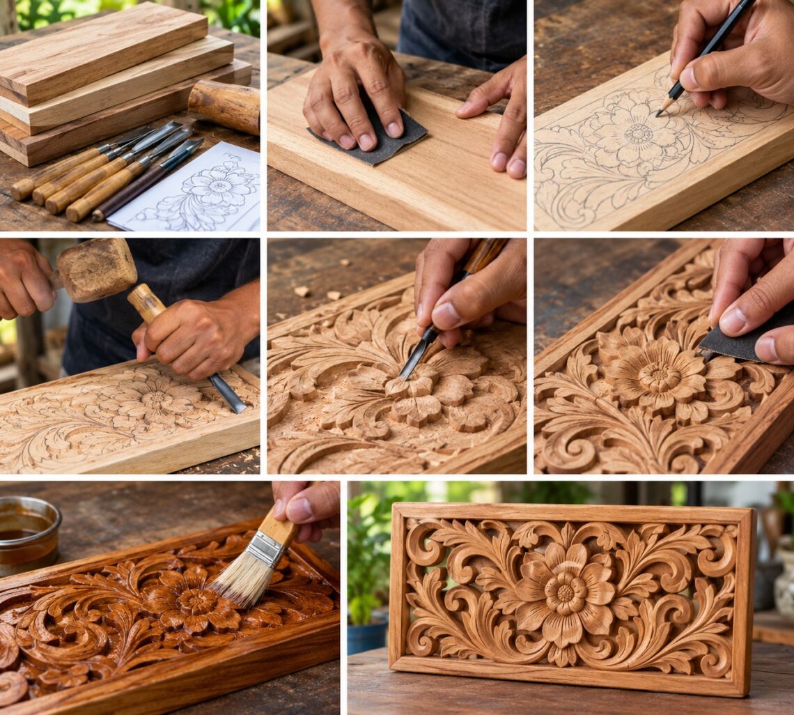 cara membuat ukiran kayu detail